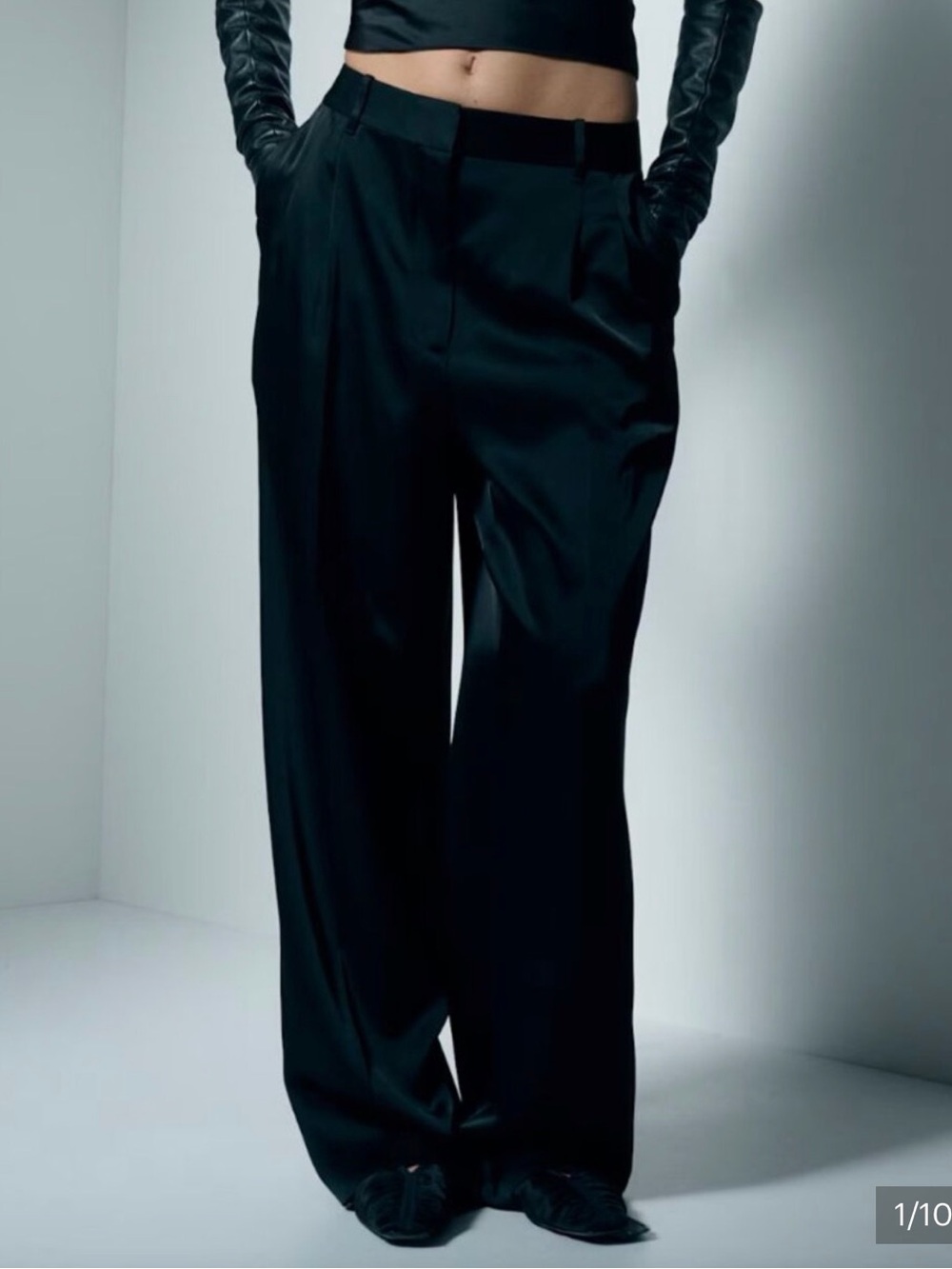 Aritzia Effortless Pants - Satin Black Wide-Leg Dress Trousers